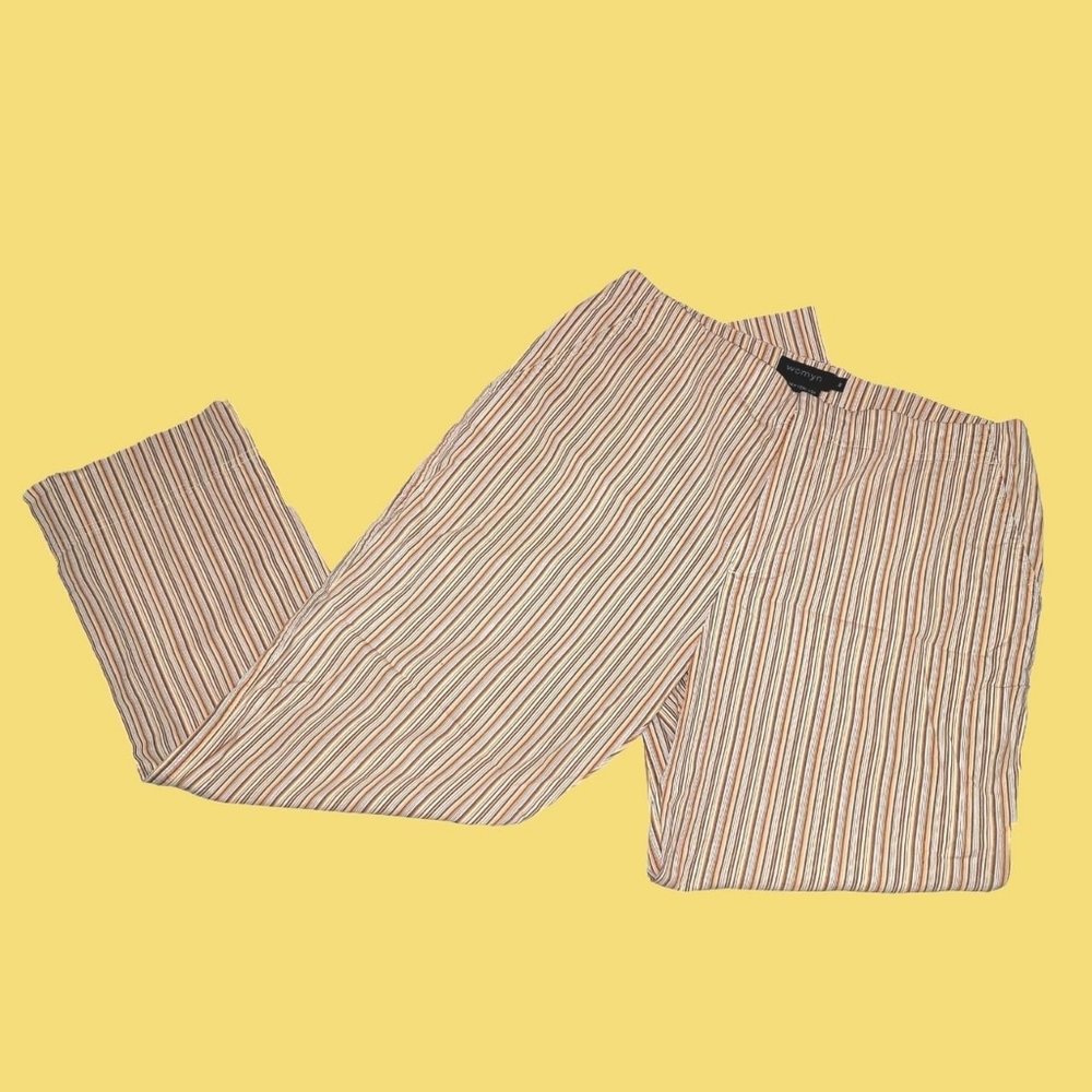 Y2K Casual Orange Cream Sickle Striped Capri Pants